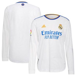 Real Madrid 2021 Home Authentic Patch Langarm-Trikot - weiß